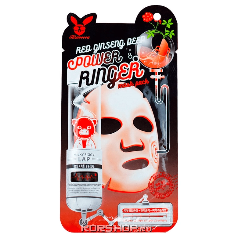Тканевая маска для лица с красным женьшенем Red Ginseng Deep Power Ringer Elizavecca, Корея, 23 мл