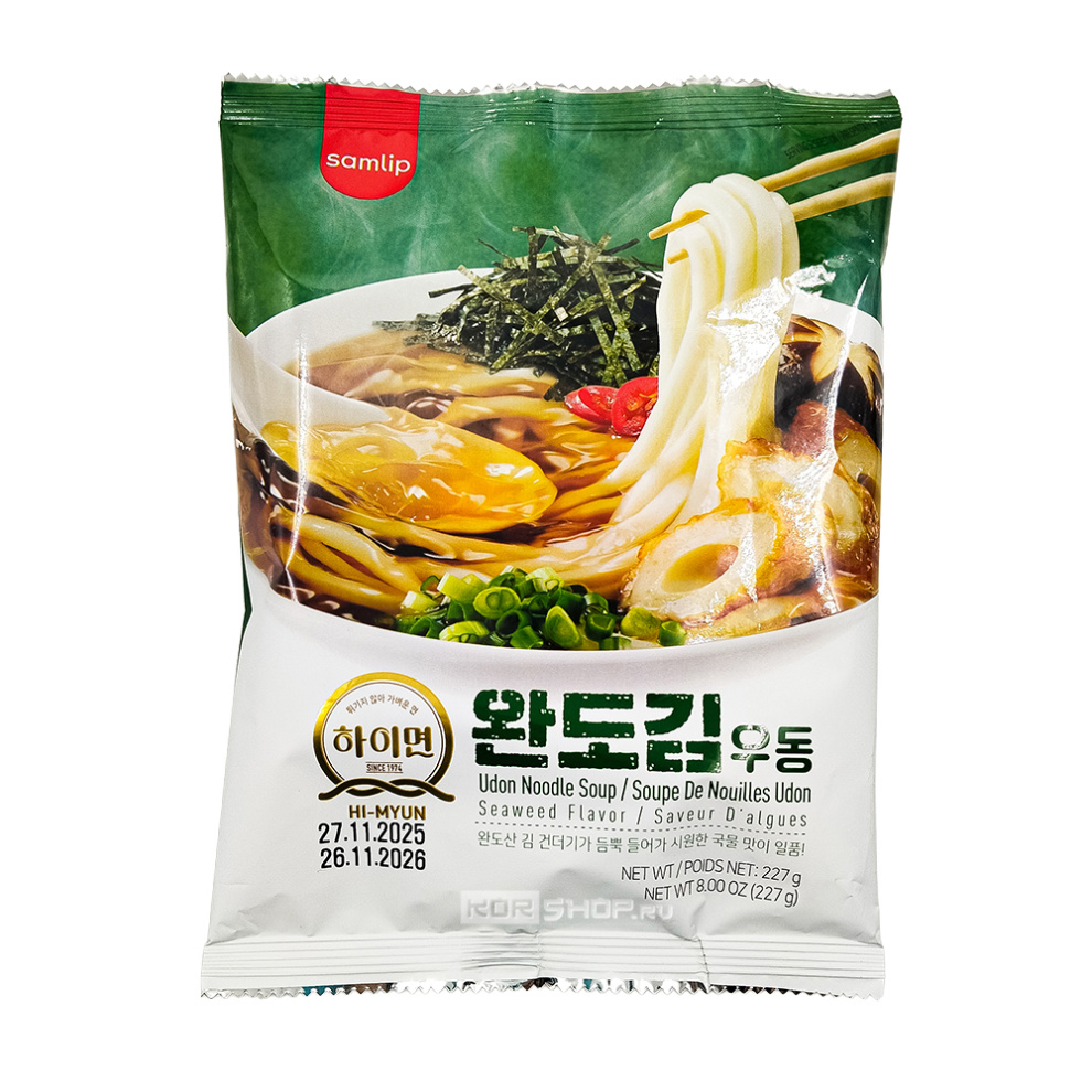 Лапша удон б/п со вкусом морской капусты Udon Noodle Soup Seaweed Flavor Hi-Myun Samlip, Корея, 227 г