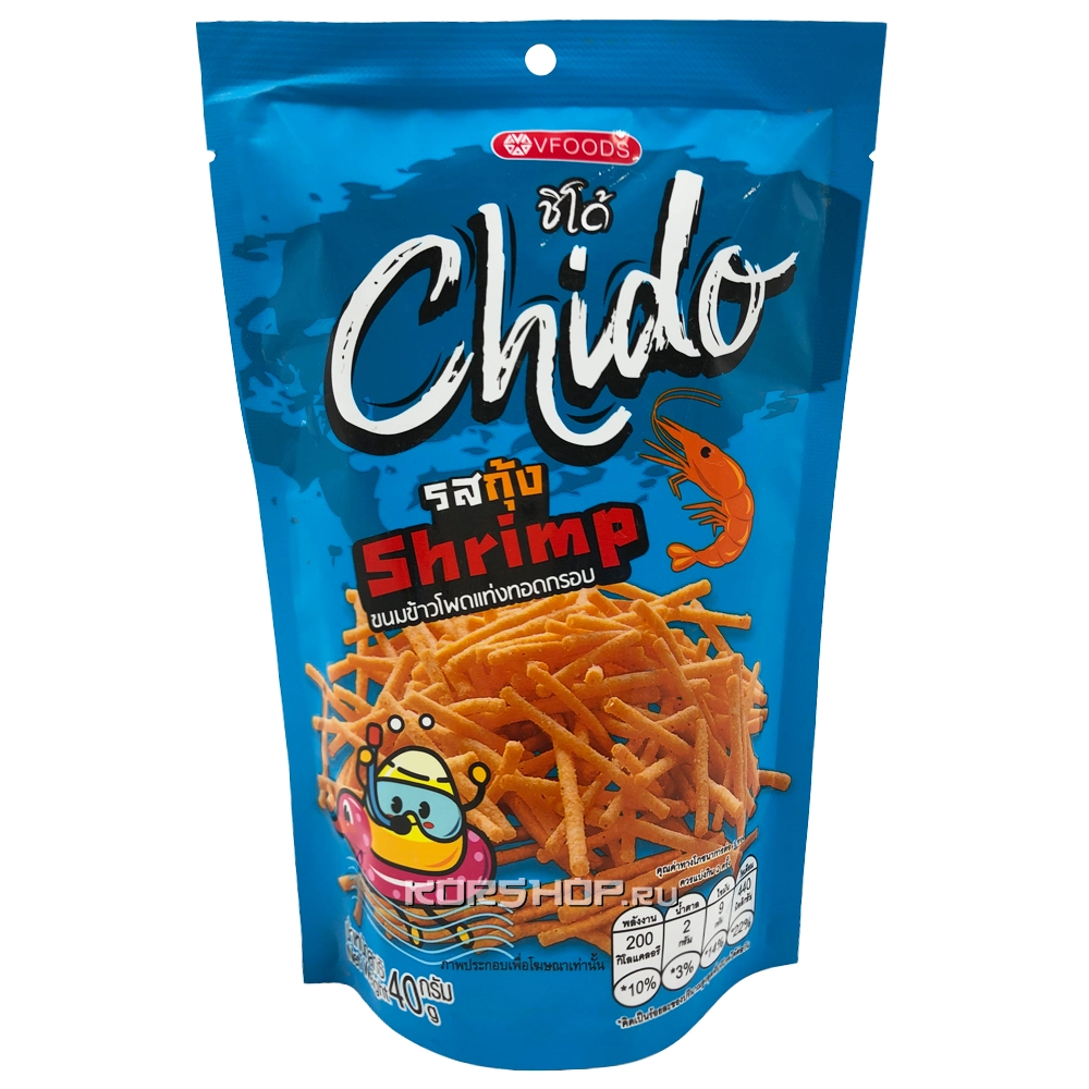 Пшенично-кукурузные палочки со вкусом креветки Chido VFoods, Таиланд, 40 г Пшенично-кукурузные палочки со вкусом креветки Chido VFoods, Таиланд, 40 г