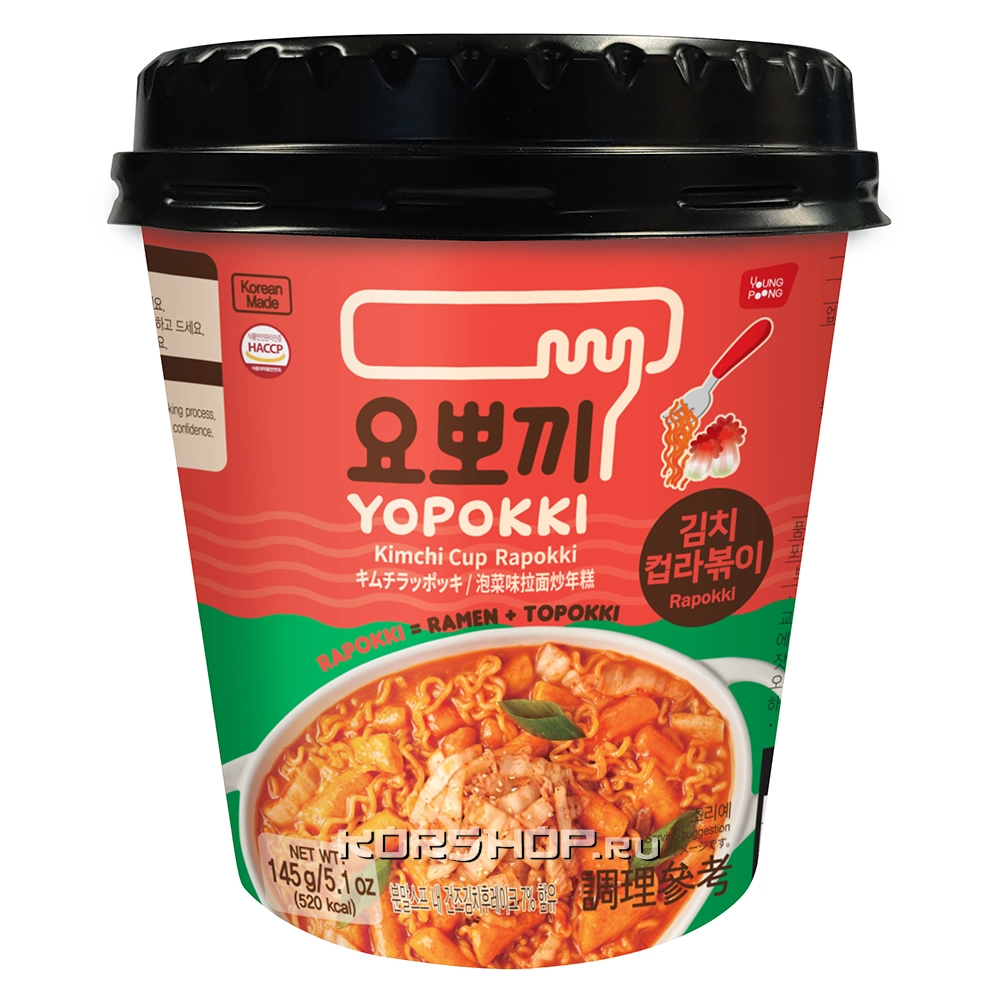 Рисовые клецки с лапшой (рапокки) в соусе кимчи Yopokki, Корея, 145 г Рисовые клецки с лапшой (рапокки) в соусе кимчи Yopokki, Корея, 145 г