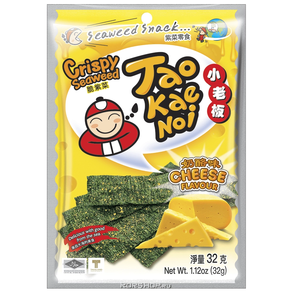 Снеки из морских водорослей «Хрустли» со вкусом сыра TaoKaeNoi, Таиланд, 32 г Снеки из морских водорослей «Хрустли» со вкусом сыра TaoKaeNoi, Таиланд, 32 г
