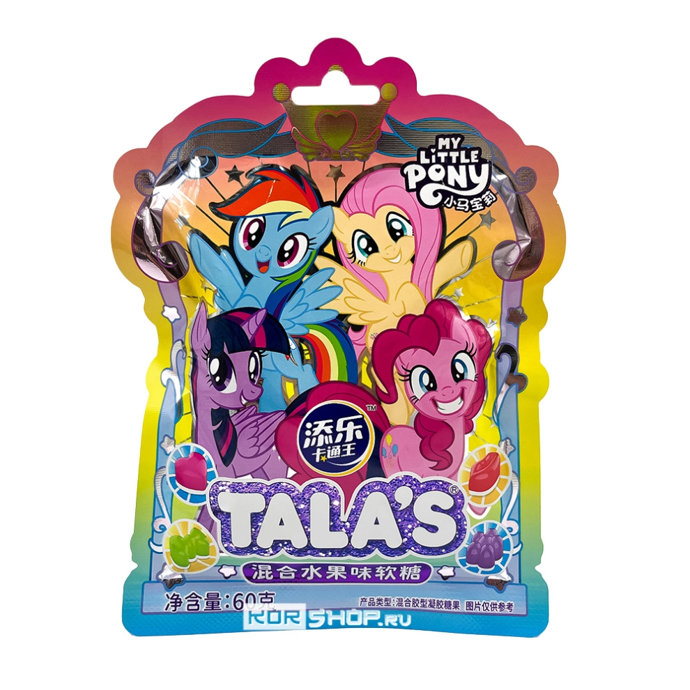 Жевательный мармелад с фруктовым соком Микс фруктов My Little Pony Tala's, Китай, 60 г Жевательный мармелад с фруктовым соком Микс фруктов My Little Pony Tala's, Китай, 60 г