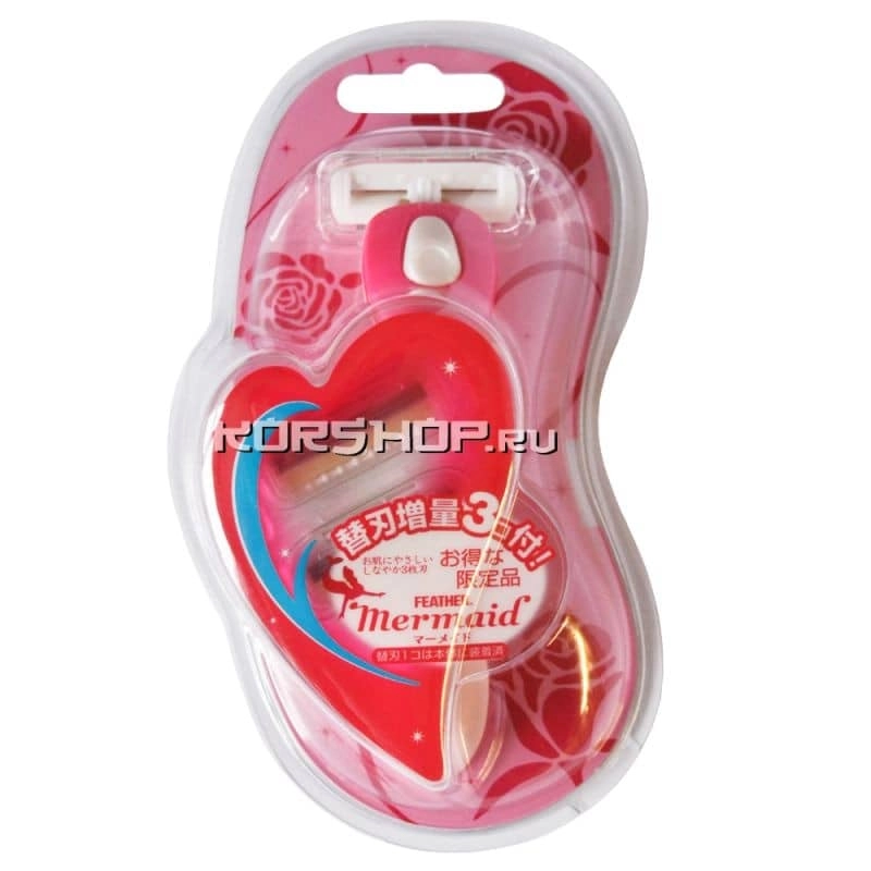 Бритвенный станок для женщин Mermaid Feather с 3 запасными лезвиями, Япония Бритвенный станок для женщин Mermaid Feather с 3 запасными лезвиями, Япония