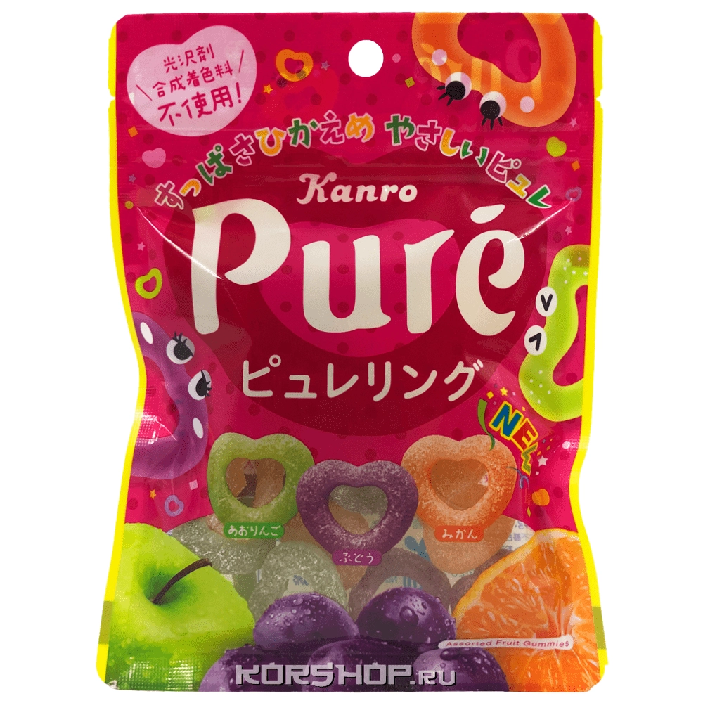 Фруктовый жевательный мармелад в форме колечек Pure Kanro, Япония, 63 г Фруктовый жевательный мармелад в форме колечек Pure Kanro, Япония, 63 г