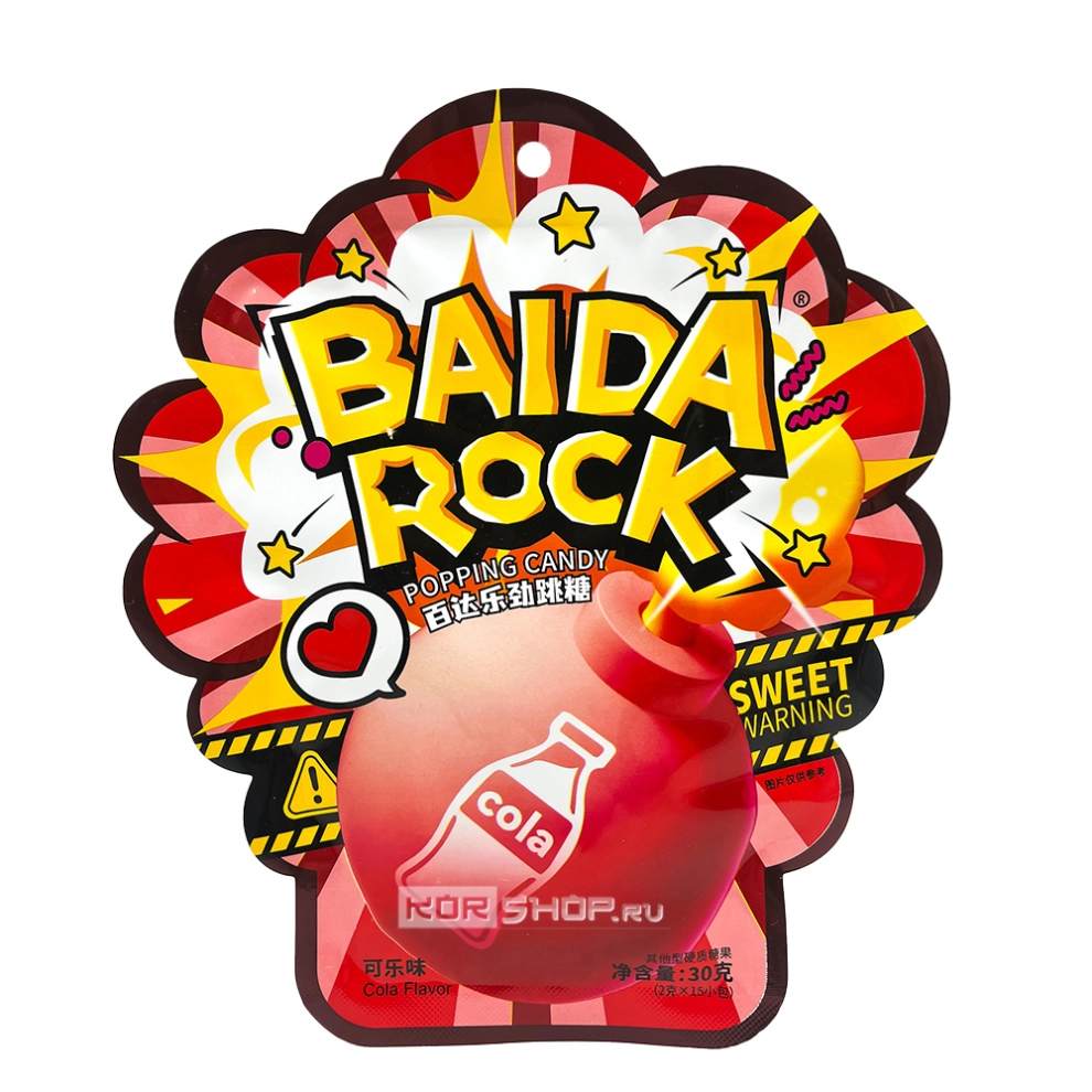 Карамель взрывная со вкусом колы Popping Candy Baida Rock, Китай, 30 г Карамель взрывная со вкусом колы Popping Candy Baida Rock, Китай, 30 г