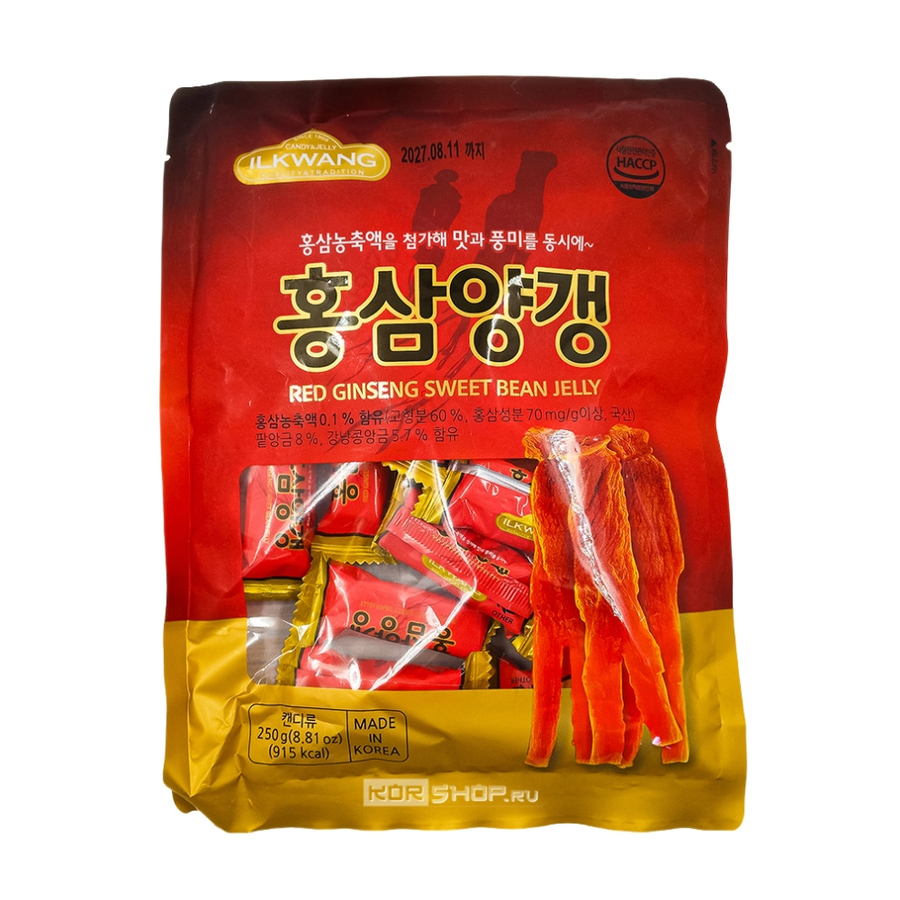 Желейные конфеты со вкусом красного женьшеня и сладкой фасоли Red Ginseng Sweet Bean Jelly Ilkwang, Корея, 250 г