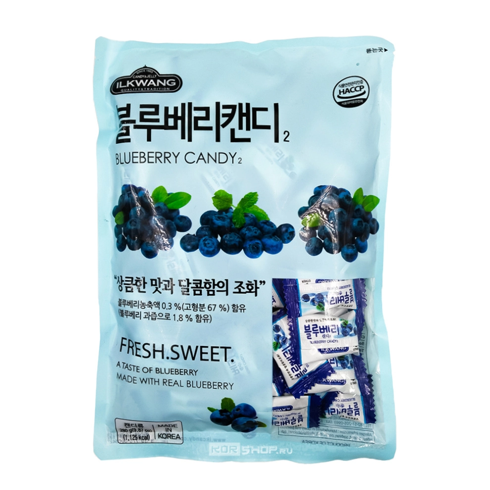 Леденцовая карамель со вкусом черники BlueBerry Candy Ilkwang, Корея, 280 г
