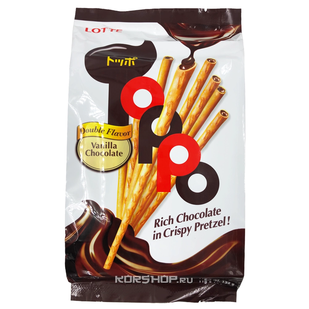 Бисквитные палочки с шоколадной начинкой Toppo Thai Lotte (семейная пачка), Таиланд, 132 г Бисквитные палочки с шоколадной начинкой Toppo Thai Lotte (семейная пачка), Таиланд, 132 г