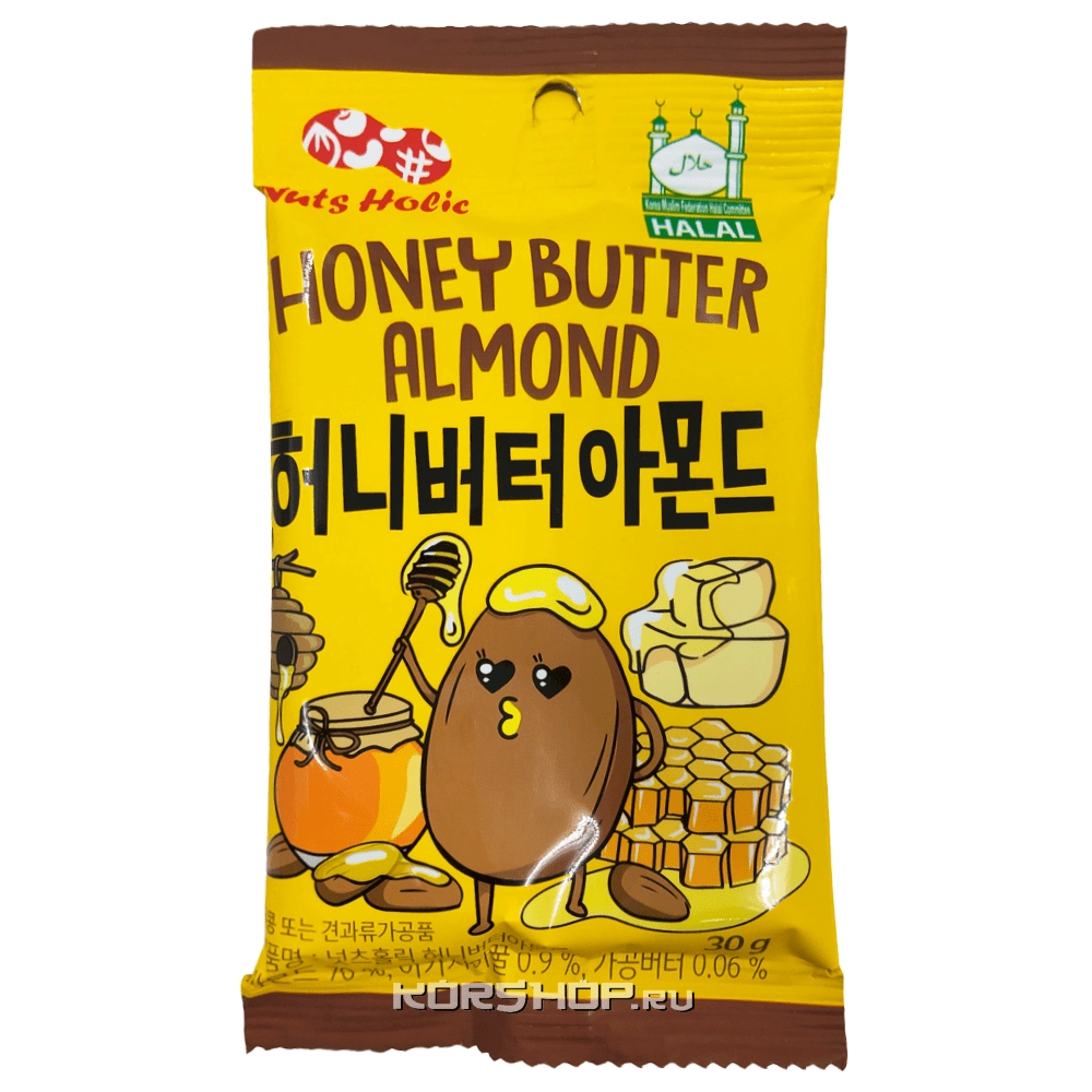 Миндаль в глазури с медово-сливочным вкусом Honey Butter Almond, Корея, 30 г