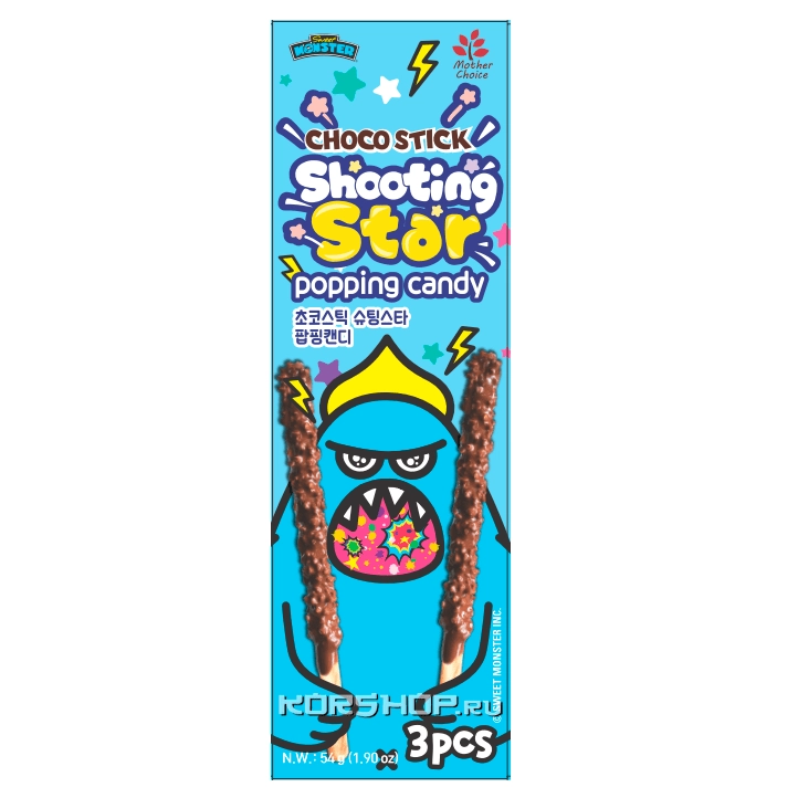 Палочки в шоколаде с взрывной карамелью Sweet Monster Choco Stick Shooting Star, Корея, 54 г Палочки в шоколаде с взрывной карамелью Sweet Monster Choco Stick Shooting Star, Корея, 54 г