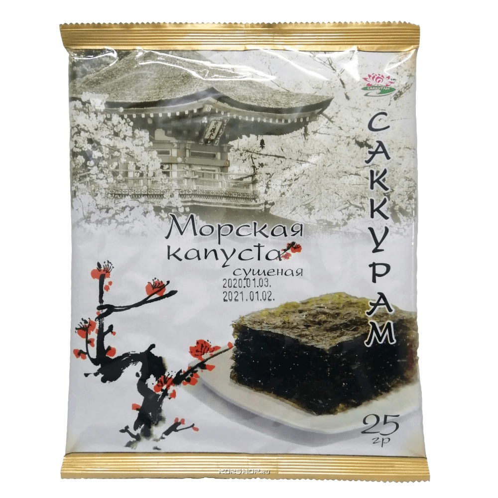 Сушеная обжаренная морская капуста в пластинках "Саккурам", Корея, 25 г