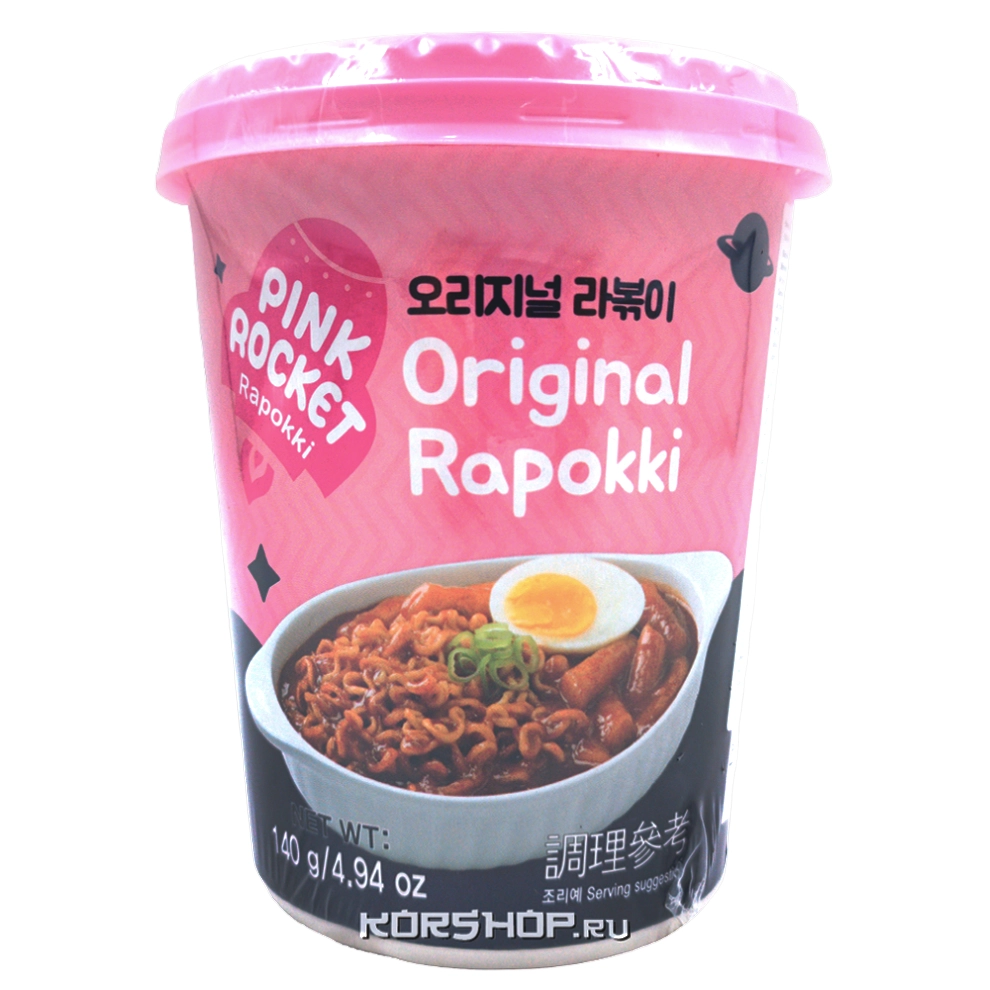 Рисовые клецки с лапшой (рапокки) с соусом с оригинальным вкусом Pink Rocket (стакан), Корея, 140 г