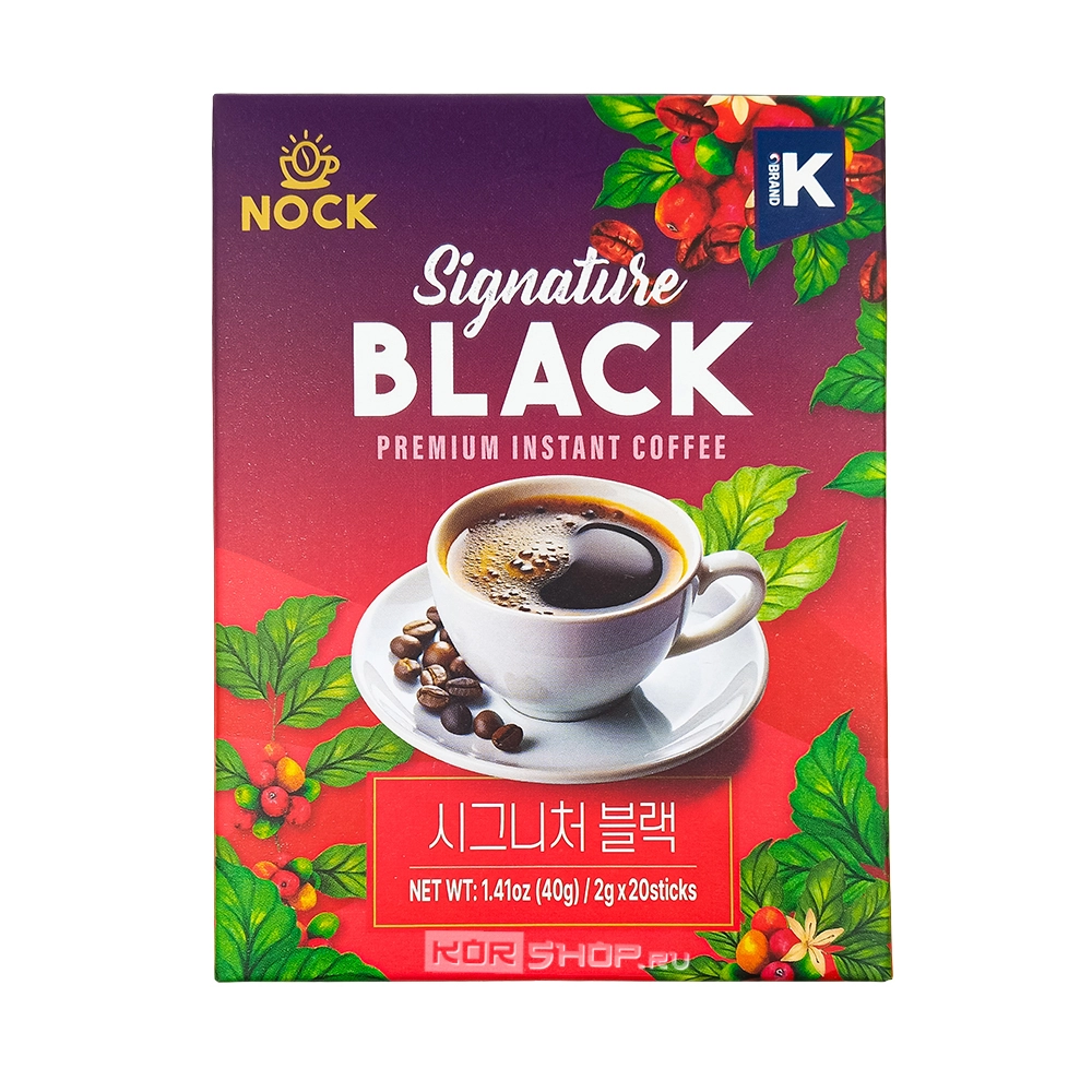 Кофе черный растворимый Премиум (Black Premium Instant Coffee) Нок / Nock, Корея, 40 г (20 пакетиков по 2 г)