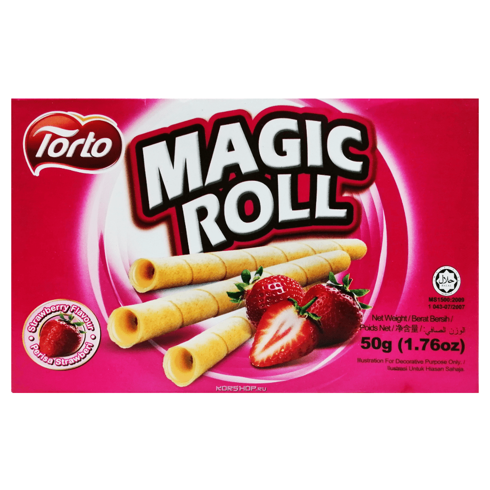 Вафельные трубочки с клубничным вкусом Magic Roll Torto, Малайзия, 50 г