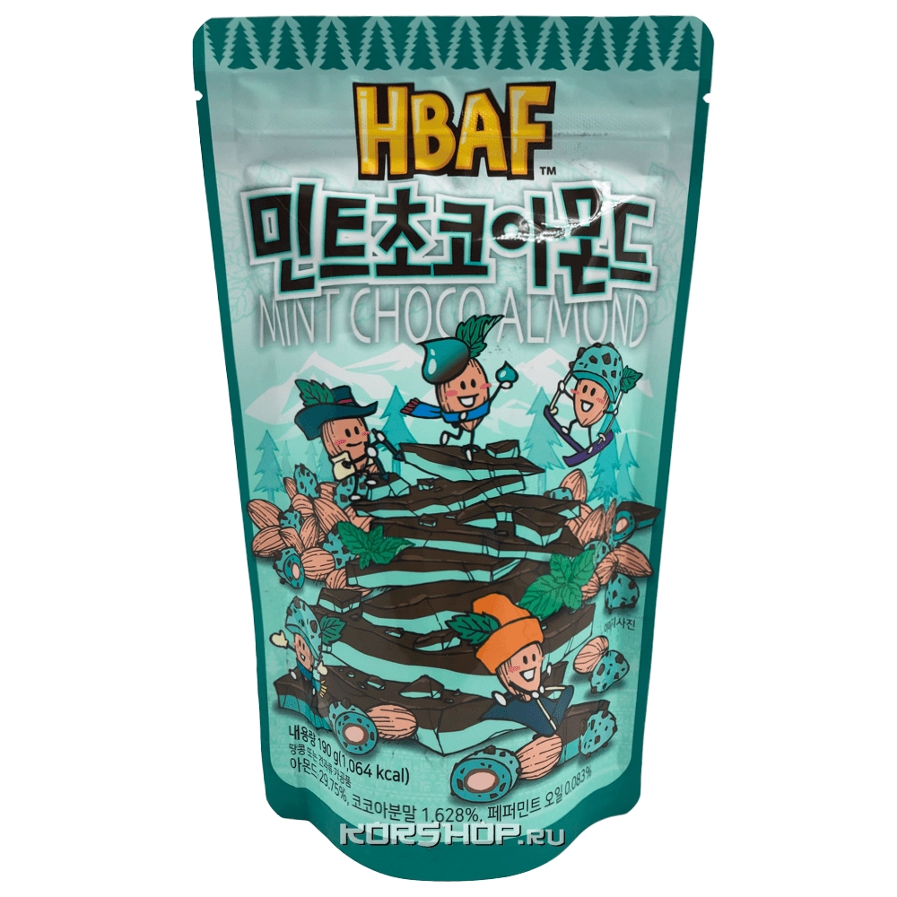 Миндаль с шоколадом и мятой Hbaf, Корея, 190 г Миндаль с шоколадом и мятой Hbaf, Корея, 190 г