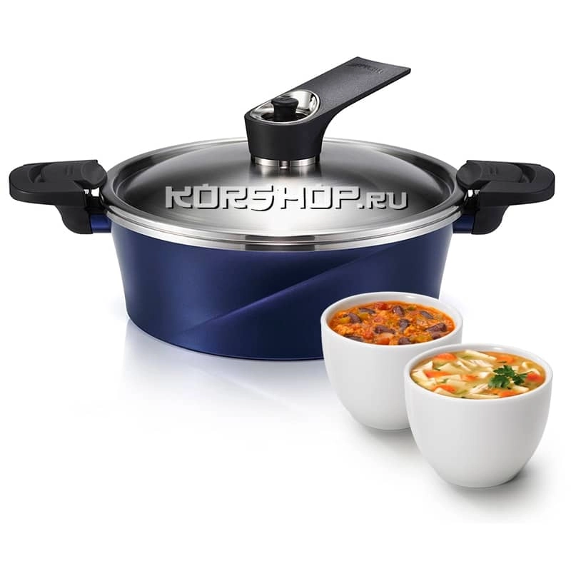 Низкая вакуумная кастрюля IH Vacuum (син.) HappyCall 24 см/2,9 л (3003-0084), Корея Низкая вакуумная кастрюля IH Vacuum (син.) HappyCall 24 см/2,9 л (3003-0084), Корея