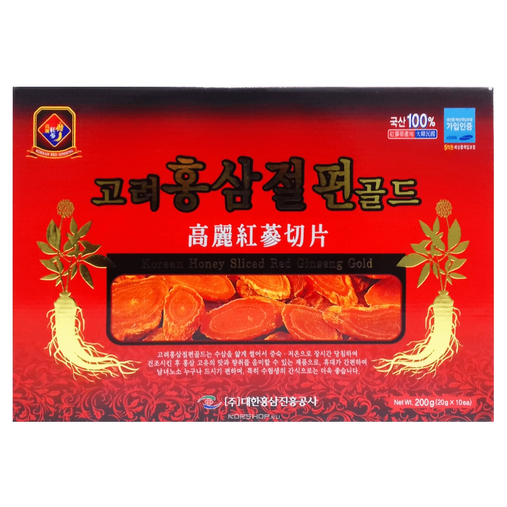 Красный корейский женьшень на меду (слайсы) GOLD, 200 г (20г х 10шт)