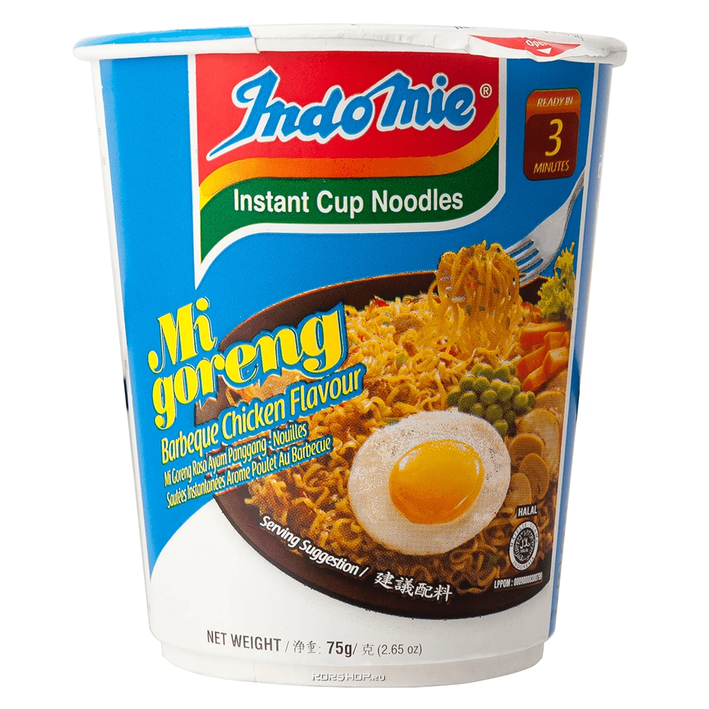 Индонезийская жареная лапша Ми Горенг острая со вкусом курицы барбекю Indomie, Индонезия, 75 г