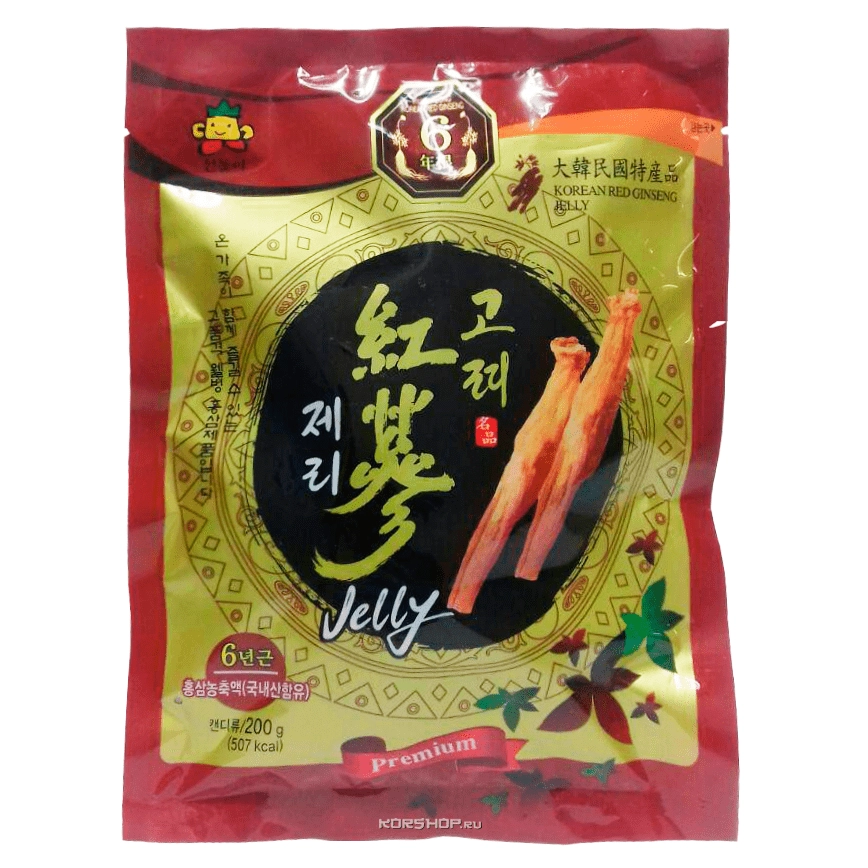 Желейные конфеты с 6-тилетним красным корейским женьшенем, Корея 200 г