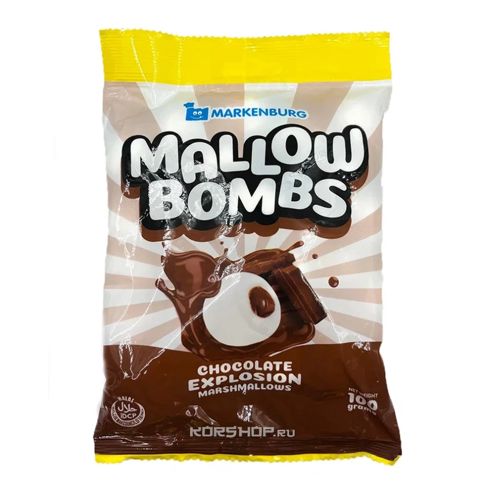 Зефир с начинкой со вкусом шоколада Mallow Bombs Markenburg, Филиппины, 100 г Зефир с начинкой со вкусом шоколада Mallow Bombs Markenburg, Филиппины, 100 г