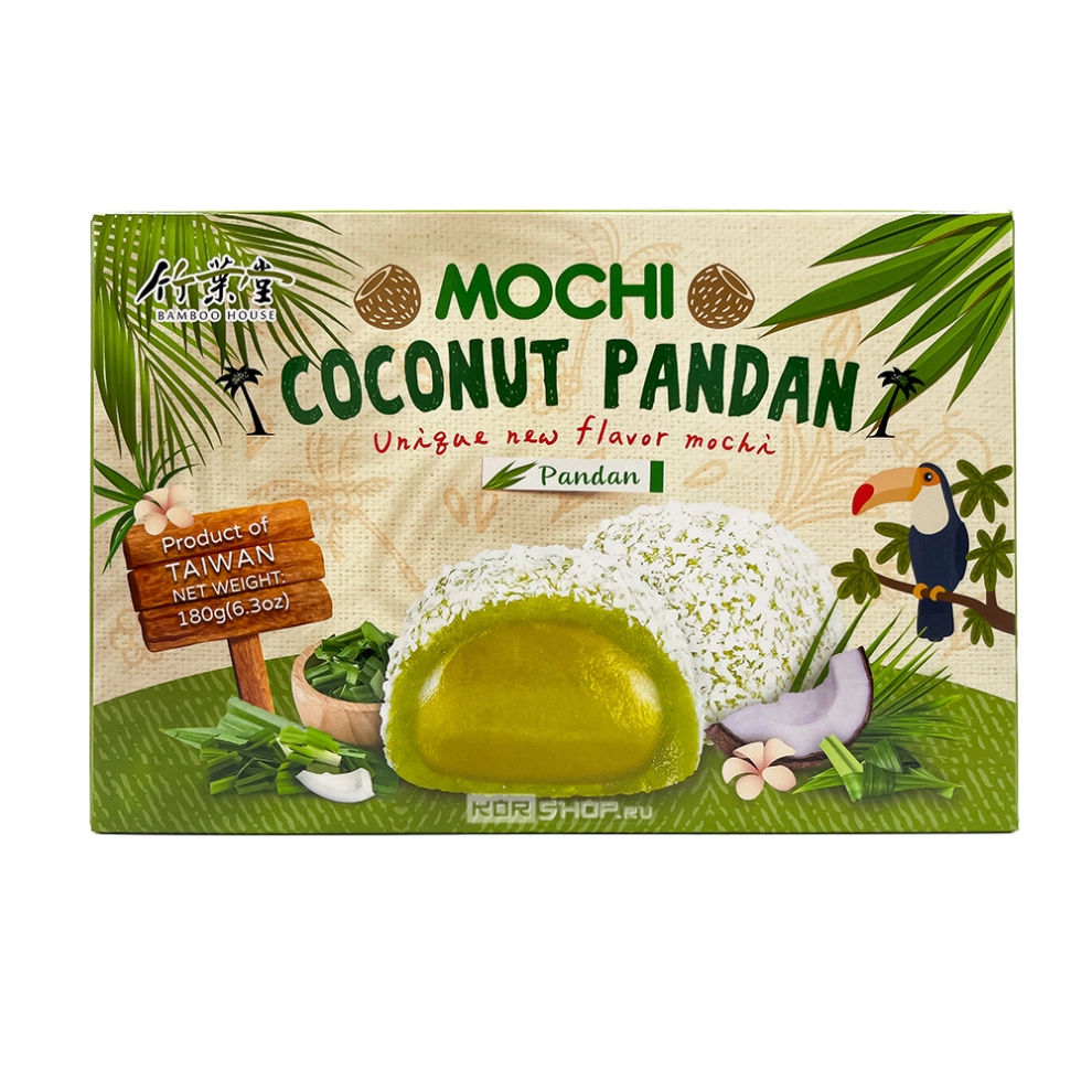Моти «Кокос и Пандан» с начинкой из пандановой пасты Bamboo House, Тайвань, 180 г Моти «Кокос и Пандан» с начинкой из пандановой пасты Bamboo House, Тайвань, 180 г
