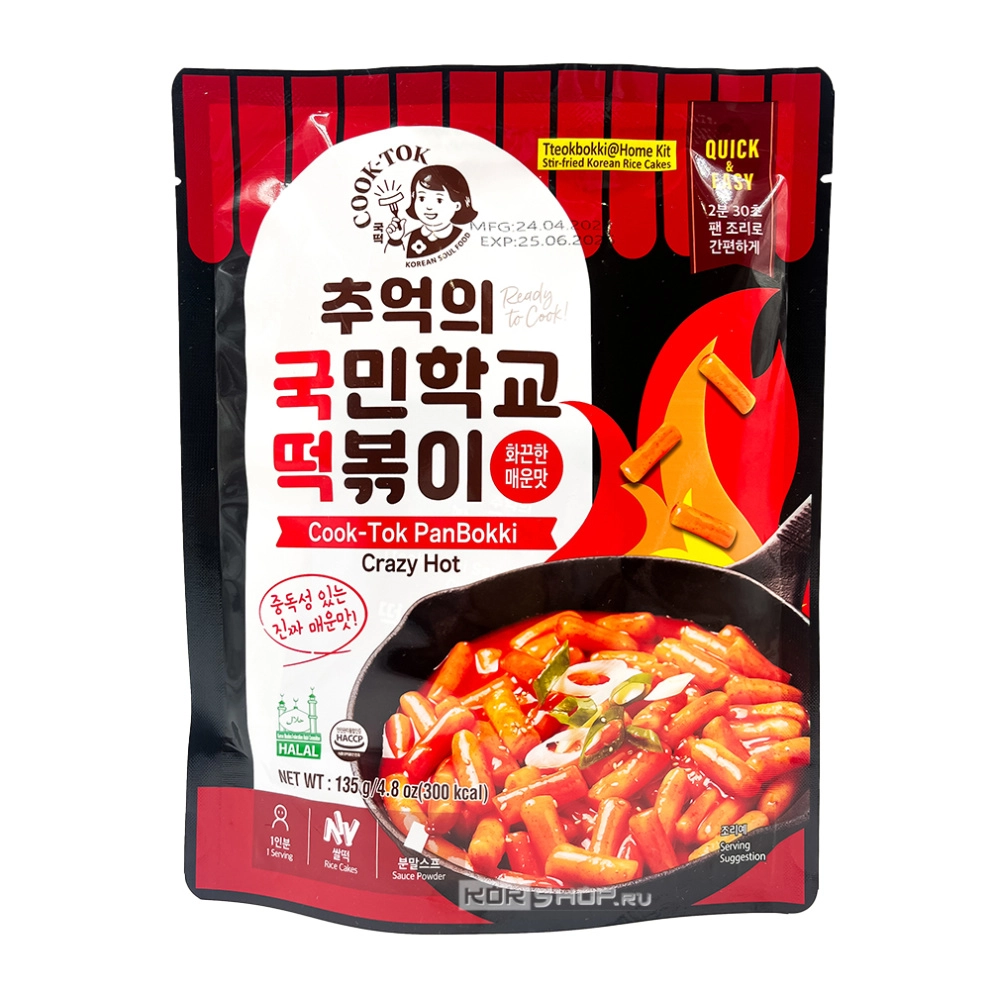 Рисовые палочки Токпокки супер острые (пауч) Tteokbokki Crazy Hot Cook-Tok, Корея, 135 г...