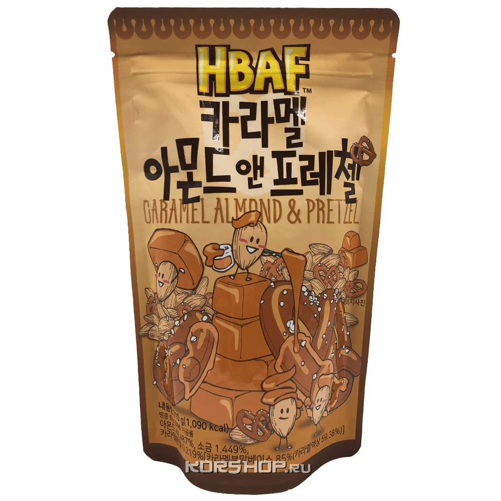 Миндаль со вкусом карамели и соленых претцелей Hbaf, Корея, 210 г Миндаль со вкусом карамели и соленых претцелей Hbaf, Корея, 210 г