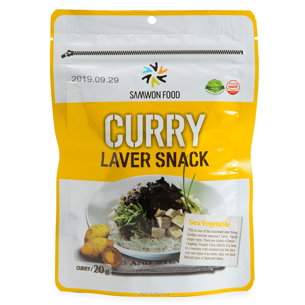 Обжаренные хлопья из морских водорослей со вкусом Карри Samwon Food, Корея, 20 г...
