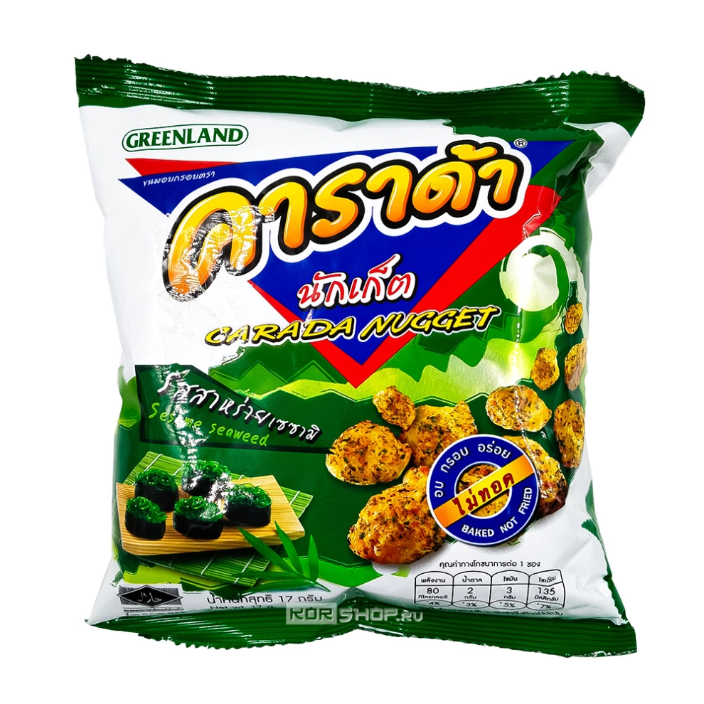 Кукурузные наггетсы со вкусом морских водорослей и кунжута Carada, Таиланд, 17 г Кукурузные наггетсы со вкусом морских водорослей и кунжута Carada, Таиланд, 17 г