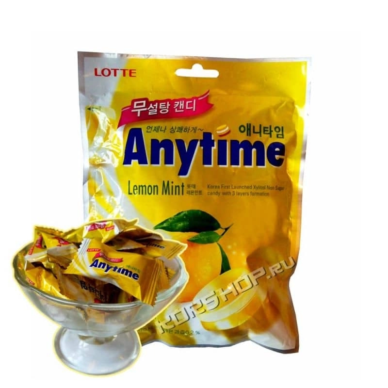 Леденцы Ксилитол Энитайм с лимонно-мятным вкусом без сахара (Xylitol Anytime, Lemon Mint) Lotte, 60 г. Срок до 01.10.2025.