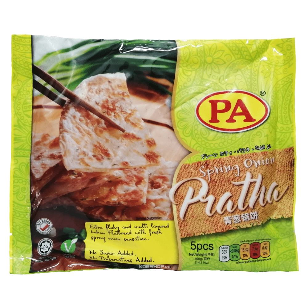 Лепешки Пратха с луком P.A. Food (5 шт.), Малайзия, 400 г Лепешки Пратха с луком P.A. Food (5 шт.), Малайзия, 400 г