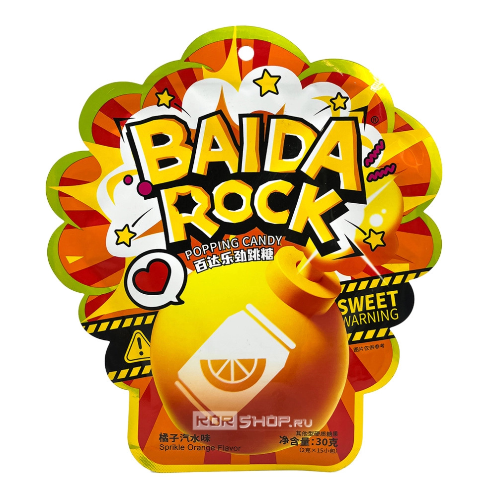 Карамель взрывная со вкусом апельсина Popping Candy Baida Rock, Китай, 30 г Карамель взрывная со вкусом апельсина Popping Candy Baida Rock, Китай, 30 г