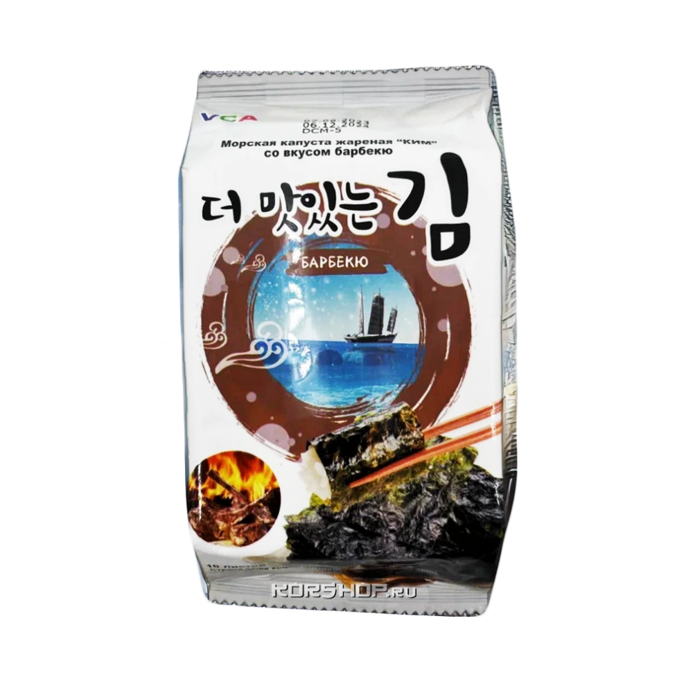 Блок (12 уп. по 5 г) Морская капуста со вкусом барбекю (10 листов) Ви Си Эй / VCA, Корея, 5 г х 12 шт.