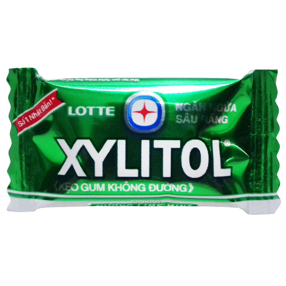 Жевательная резинка со вкусом лайма и мяты Xylitol Lime Mint Lotte (банка 100 шт.), Вьетнам, 290 г