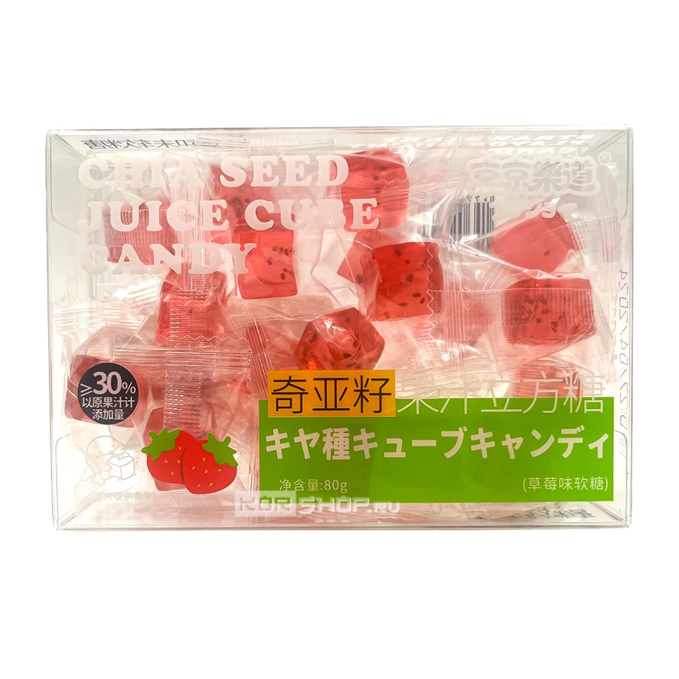 Желейные конфеты с семенами чиа со вкусом клубники Guandong Lefen, Китай, 80 г Желейные конфеты с семенами чиа со вкусом клубники Guandong Lefen, Китай, 80 г
