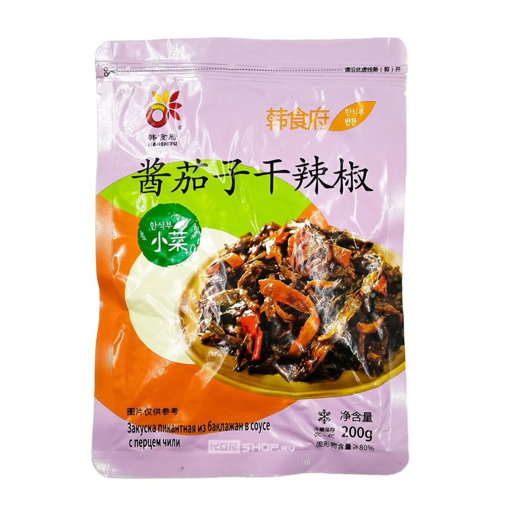 Закуска пикантная из баклажанов в соусе с перцем чили Hanshifu, Китай, 200 г Закуска пикантная из баклажанов в соусе с перцем чили Hanshifu, Китай, 200 г