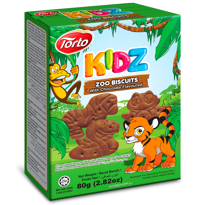 Печенье "Зоопарк" с шоколадным вкусом Kidz Torto, 80 г