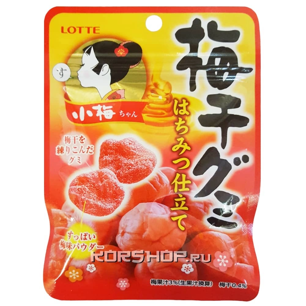 Жевательная конфета со вкусом японской сливы и меда Koume Gummi Candy Honey Lotte, Япония, 34 г Жевательная конфета со вкусом японской сливы и меда Koume Gummi Candy Honey Lotte, Япония, 34 г