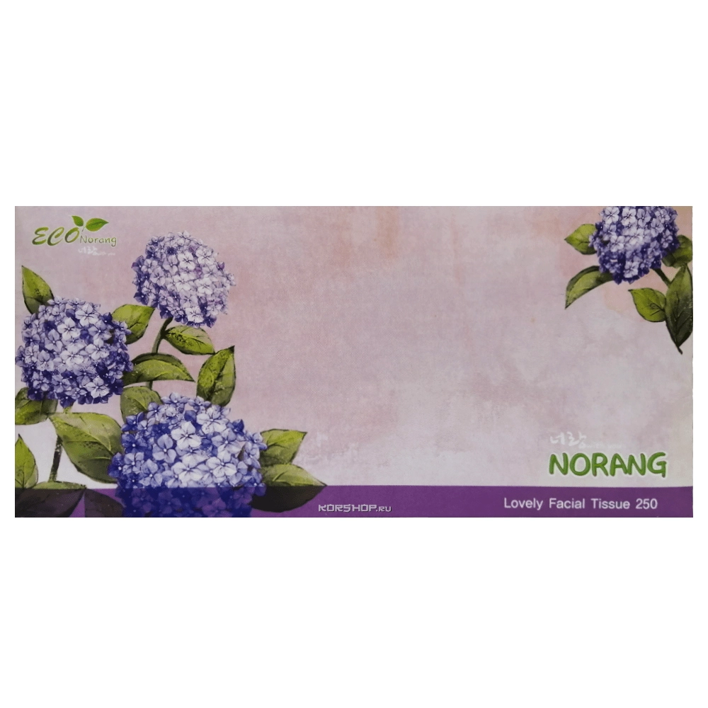 Двухслойные салфетки для лица (фиолетовые цветы) Norang (250 шт.), Корея Двухслойные салфетки для лица (фиолетовые цветы) Norang (250 шт.), Корея