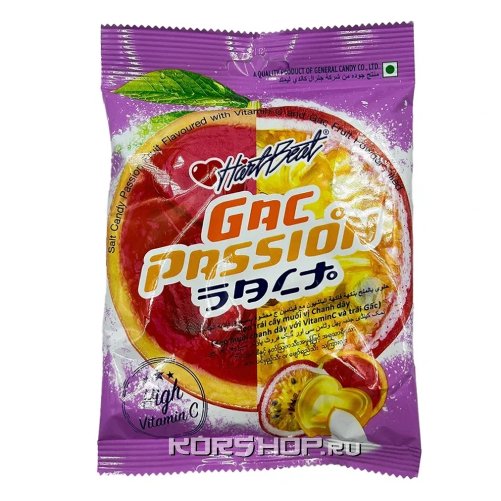 Конфеты карамельные солёные со вкусом маракуйи, момордикой и витамином С Hartbeat Salt Passion & Gac Candy, Таиланд, 120 г Конфеты карамельные солёные со вкусом маракуйи, момордикой и витамином С Hartbeat Salt Passion & Gac Candy, Таиланд, 120 г