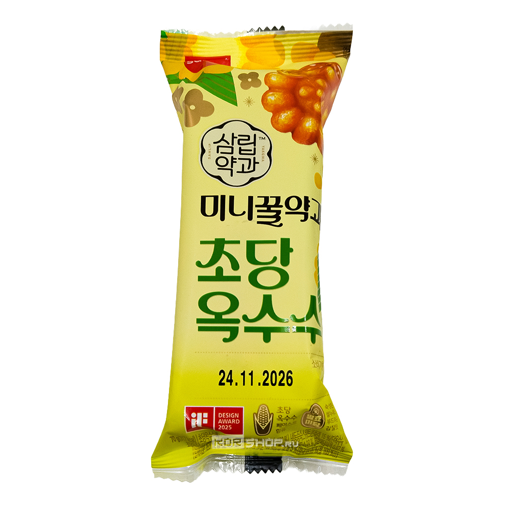 Корейское печенье Якква мини со вкусом мёда и сладкой кукурузы Korean Mini Yakgwa Cookie (Honey And Sweet Corn) Samlip, Корея, 70 г