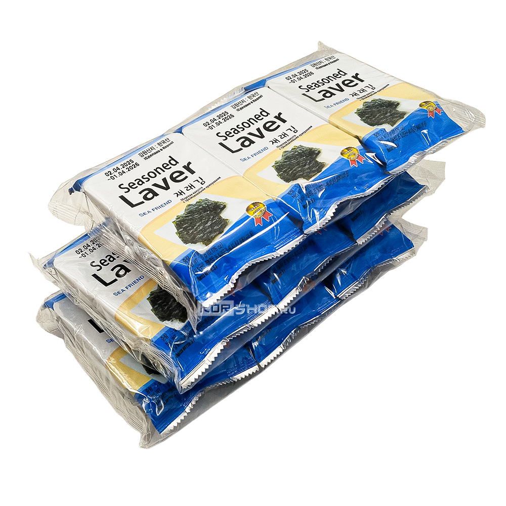 Блок (9 уп. по 5 г) Морская капуста сушеная обжаренная в пластинах "Морской друг" оригинальный вкус, Корея, 5 г*9шт.