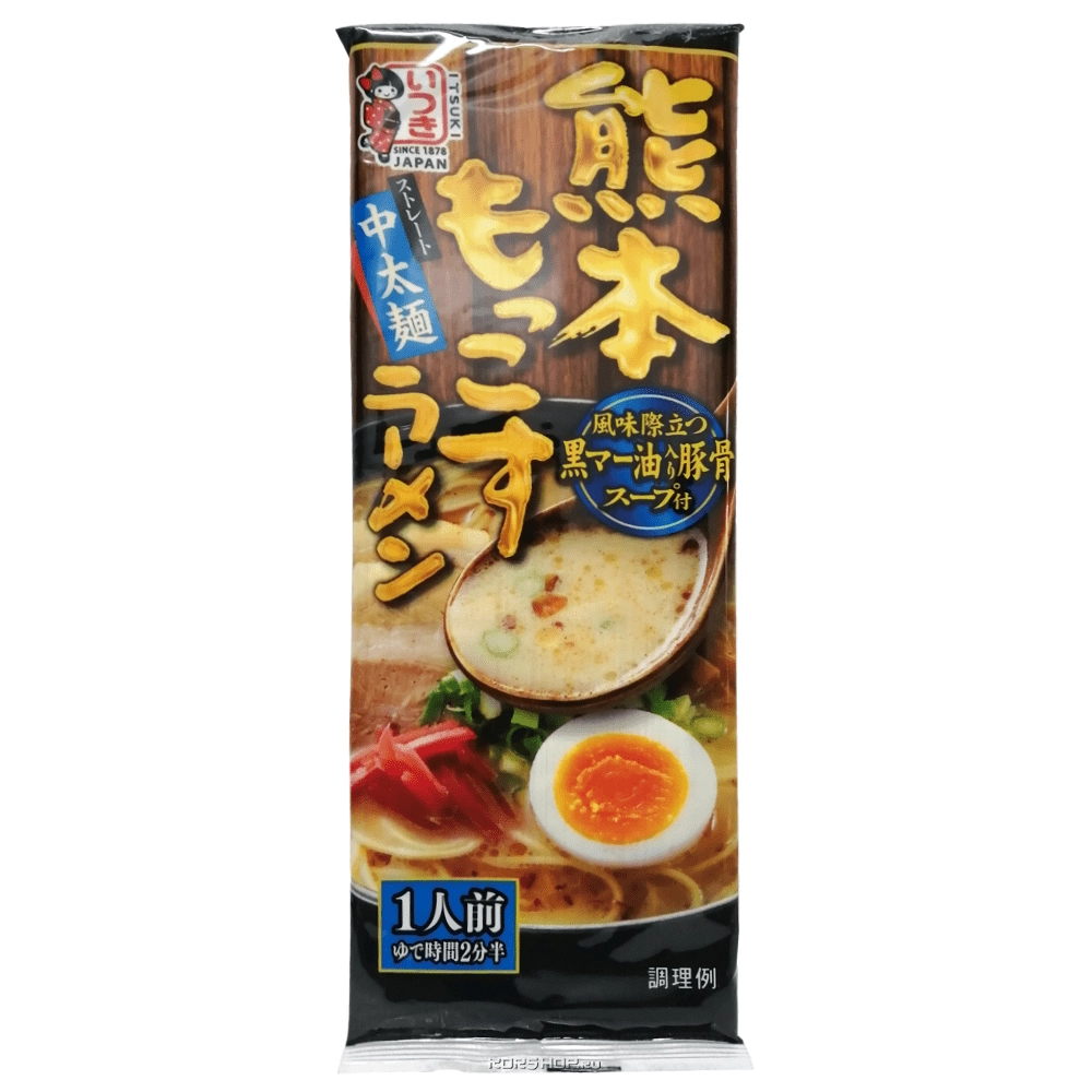 Тонкоцу рамен (с бульоном на свиных косточках) с чесноком Itsuki Kumamoto Mokkosu, Япония, 123 г
