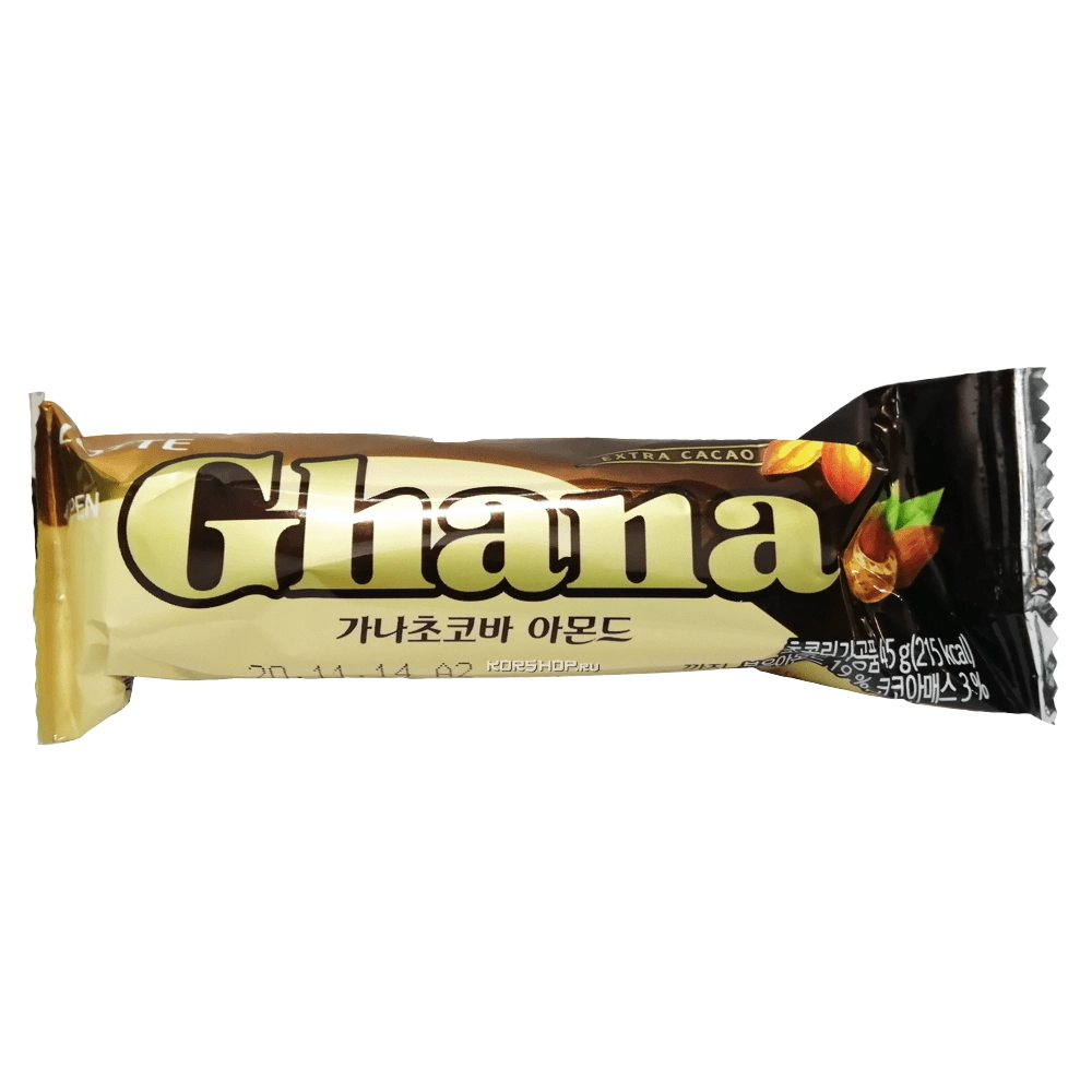 Шоколадный батончик с миндалем Ghana Lotte, Корея, 43 г