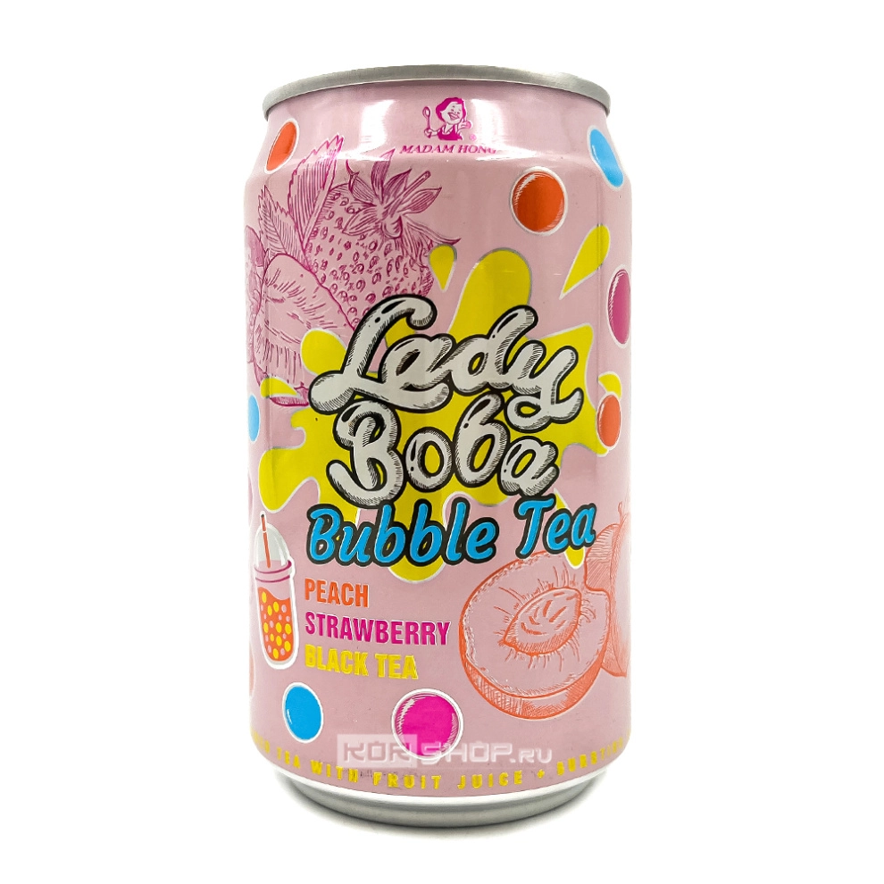 Напиток холодный чай Бабл Ти со вкусом персика и клубники Bubble Tea Lady Boba Madam Hong, Тайвань, 320 мл Напиток холодный чай Бабл Ти со вкусом персика и клубники Bubble Tea Lady Boba Madam Hong, Тайвань, 320 мл