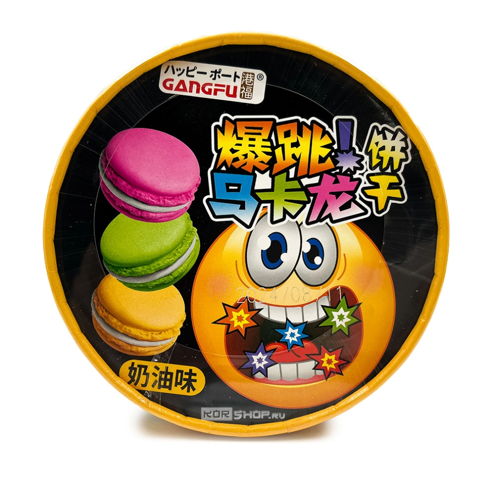 Печенье-сэндвич макарон с кремовым вкусом и взрывной карамелью Gang-fu, Китай, 80 г ведро Печенье-сэндвич макарон с кремовым вкусом и взрывной карамелью Gang-fu, Китай, 80 г ведро