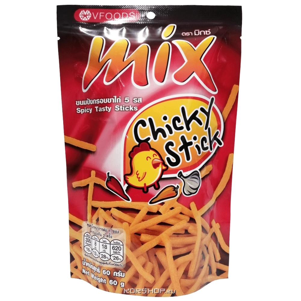 Хрустящие палочки Пикантные со вкусом острой курицы с чесноком Mix VFoods, Таиланд, 60 г Хрустящие палочки Пикантные со вкусом острой курицы с чесноком Mix VFoods, Таиланд, 60 г