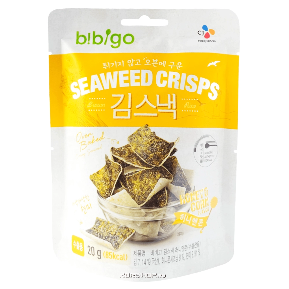 Чипсы из водорослей со вкусом меда и кукурузы Bibigo, Корея, 20 г Чипсы из водорослей со вкусом меда и кукурузы Bibigo, Корея, 20 г