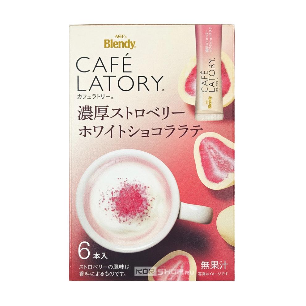 Растворимый напиток Латте со вкусом клубники и белого шоколада в стиках Cafe Latory Blendy AGF, Япония, 56,4 г (9,4 г х 6 шт.)