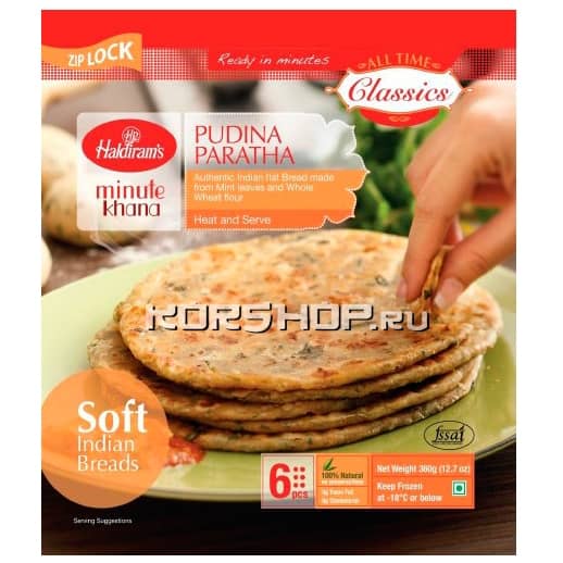 Лепешки Пудина Паратха с начинкой из мяты Haldiram's, Индия, 360 г (6 шт.),